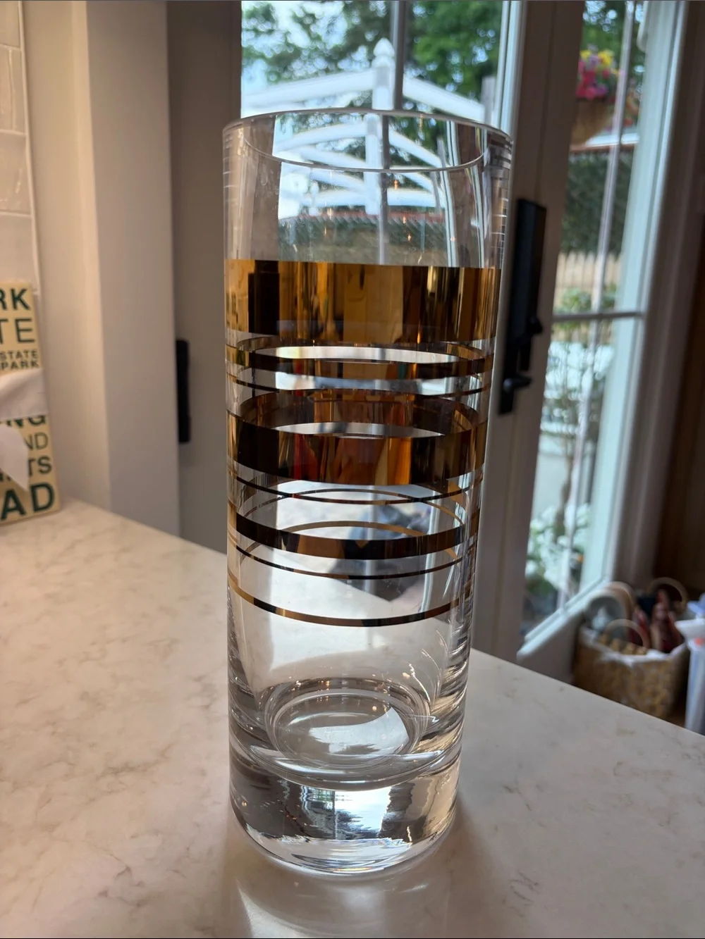 Kate Spade Hampton Street Gold Striped Glass Cylinder Vase
